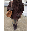 Brown Suede Belt Short Trench Coat Women High Funnel Collar Epaulet Raglan Sleeve Waist Tie Coats Vintage Autumn Commuter Jacket