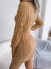 V Neck Casual Short Knit Dress Autumn Winter Women Solid Long Sleeve Dress Lady Khaki Bodycon Knitted Dresses