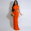 Women O-neck High Split Ruched Stacked Bodycon Midi Maxi Dress Evening Party Club Vestidos Sexy Chic Long Dresses