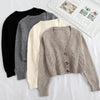 V Neck Cropped Cardigan Women Long Sleeve Twist Knitted Sweater Coats Autumn Winter Keep Warm Korean Cardigan