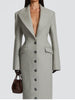 Women's Long Coat Slim V Neck Single Breasted Overcoats Shoulder Pad Maxi Jackets with Belt Winter Lady Commute Outwear