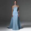 Designer Women's Party Gown With Detachable Cape Diamonds Beaded Embellishments Long Dress