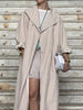 Convertible Collar Oversized Maxi Trench Coat Women Snap Buttons Dolman Sleeve Patch Pockets Outerwear Ladies Trench Jacket