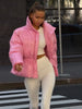 Women High Stand Collar Solid Puffer Jacket Elastic Cinched Waist Peplum Hem Zip Back Thick Padded Coat Warm Winter Street Coats