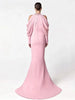 High Street Designer Women's Stand Collar Beaded Diamonds Chiffon Off Shoulder Long Sleeves Party Long Dress