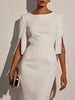 Women's Solid Color Elegant Round Neck Half Sleeve Beaded Decorated Slim Fit Midi Dress