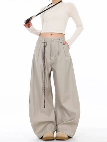 High Waist Women Suit Pants Straight Office Ladies Korean Trousers Casual Button Loose Female Black Pants