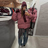 Women's Oversized Coats Print Hooded Padded Jackets Winter Female Stand Collar Long Sleeve Zipper Loose Puffy Coat Outerwear