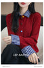 Fake Two Piece Spliced Sweater Jacket Women Autumn Long Sleeve Loose Shirt Collar Knitted Cardigan Ladies Casual Knit Female