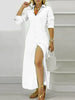 Elegant Long Sleeve Button Front Maxi Shirt Dress with Side Split for Women Casual Chic