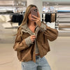 Casual Patchwork Women Coat Elegant Long Sleeve Stand Collar Pleated Female Outwear Autumn Winter Lady Streetwear