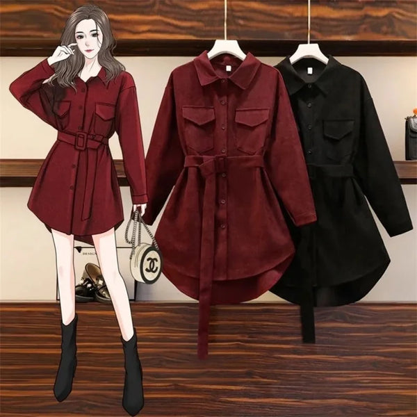 Spring Corduroy Shirt Women Jackets Korean Mid Length Version Cardigan Blouse Ladies Coat Shirts Female Overcoat