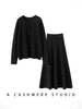 Chic Women Sweater Suite Skirt 100% Cashmere A-Line Skirt Autumn Winter Wave Skirt Elastic Knee Length Dress Sequins French Knit