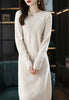 Round Neck Cashmere Dress Women's Long Pullover Sweater Autumn Winter Knitted Knee-Length Pure Wool Dress JJ396