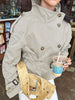 Spring Autumn With Belt Trench Coat Women Stand Collar Double Breasted Jacket Coat Long Sleeve Street Windbreaker Coat