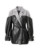 PU Leather Patchwork Blazer Women's Lapel Slim Double Breasted Long Sleeves Suit Jacket Autumn 7A1518