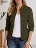 Autumn Casual Lightweight Jackets Women Mandarin Collar Long Sleeve Open-Front Outerwear Commuting Solid Cardigan Coats