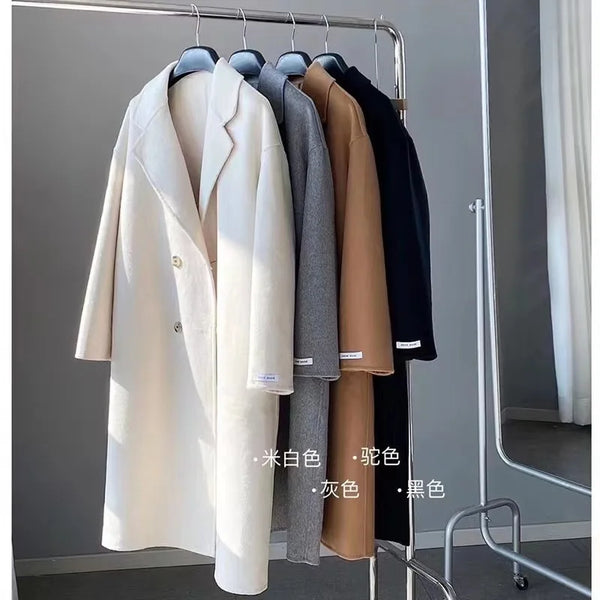 Autumn Women Drouble Breasted Woolen Coat Loose Style Women Winter Clothes Long Coats Tops
