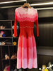Designed Women's Pleated Dress O-neck Loose Fit Color Block Beaded Long Sleeve Female Clothing 9G1031
