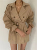 Autumn Winter Khaki Minimalist Women's Trench Coat Sashes Windbreaker Loose Flare Sleeve Double Breasted Trench