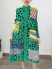 Pleated Contrast Color Leopard Printed Dress Stand Neck Single Breasted Mid-length Dresses Women Party Clothing 2Q1027
