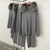 Reality Fur Jacket Pullover Set Woman Spring Knitted Suit Knitwear Female Real Fox Fur Collar Sweater Lady Autumn Knitted