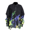 Denim Shirt Women's Spring Autumn Washed Loose Street Print Jacket and Coat
