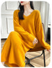 100% Merino Wool Women Long Dress Sweater V-Neck Pullover Long Dress Versatile Cashmere Knitwear Bottoming Clothing