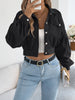 Corduroy Shacket for Women Fall Winter Short Lapel Jacket Long Sleeve with Mock Pockets & Single Button Casual Outerwear