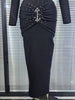Women Long Sleeve Square Collar Shinning Diamond Bodycon Long Bandage Dress Elegant Evening Party Celebrate Outfit