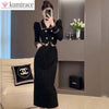 Autumn and Winter French Style Unique and Beautiful Temperament Black Elegant Women's Dress
