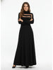 Women's Black High Neck Long Sleeve High Waist Flared Maxi Gown See-through Evening Dresses Party Dress
