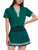 Women 2 Pieces Athletic Skirt Set Outfits V Neck Polo Shirts High Waisted Pleated Tennis Skirts Golf Pickball Dress