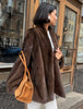 Elegant Lace Up Women Faux Fur Coat V-neck Long Sleeve Loose Plush Jacket Winter Lady Warm Daily Commute Outwear