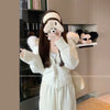 Casual Knit Hoodie Cardigan Women Long Sleeves Zipper Faux Fur Patchwork Coats Female Autumn Winter Solid Thick Knitwears