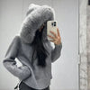 Autumn Casual Fur Collar Sweater Coat Women's Solid Loose Long Sleeve Zippers Pullover Ladies Office Tops