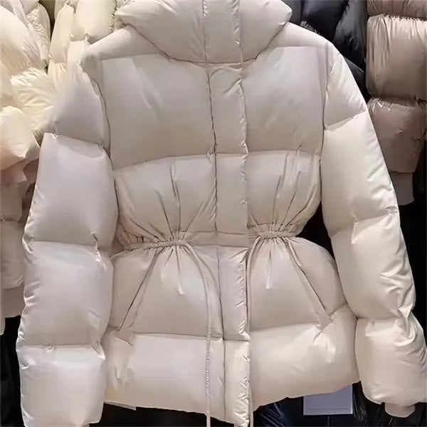 Cotton-Padded Jacket Women Autumn WinterNew Down Coat Female Parkas Hooded Drawstring Waist Thick Warm Overwear Lady Top