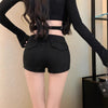 Low-Waisted Black Slim Fit Denim Shorts Women Sexy Girls Rivet Belt Design Unique Y2K Shorts Nightclub Bodycon Pants