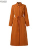 Autumn Elegant Lapel Neck Long Sleeve Shirt Dress Women Dresses Stylish Solid OL Work Dresses Buttons Midi Up Robe