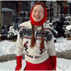 Contrast Skiing Jacquard Sweater For Women Elegant Long Sleeve Zipper Knitted Cardigan Jackets Street Lady Chic Outerwear