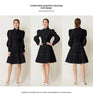 French Elegant Lace Splicing Waist Lantern Sleeve Dress Vintage High Collar Princess Dress Organza Cocktail Women's Wear