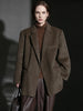 Herringbone Right Angled Shoulder Wool Blazer Coat Women, Ladies Autumn Winter Jacket