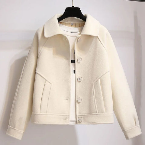 Women's Short Spring and Autumn Korean Loose Tweed Coat Retro Jacket