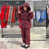 Drawstring Women's Winter Padded Jacket Pant Suits Hooded Full Sleeve Warm Jackets Pants Thicken Casual Lady Outfit