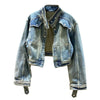Vintage Short Denim Jacket Women Spring Autumn Lapel Jeans Jacket Coat Casual Female Outerwear Streetwear
