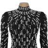 Temperament Elegant Party Diamond Pearl Long Bodycon Dress Women O Neck Long Sleeve Glitter Club Evening Black Sheath Maxi Dress