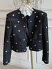 Autumn Winter Heart Buckle Black Wool Tweed Short Jacket Coat Women Vintage Long Sleeve V Neck Wave Cardigan Outwear Top