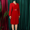 Elegant Dresses Woman V Neck Full Sleeve Pleated Mid Calf Belt Waisted African Female Birthday Party Dress