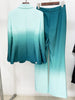High Street Designer Suit Set Women's Gradient Color Printed Single Button Blazer Flare Pants Suit 2pcs