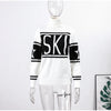 Women's Ski Suit Hooded Full Sleeve Jacket White High-Waisted Flared Pants Set Female Ski Sport Outerwear